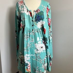 ALLEGRACE Women's Plus Size Tunic Button Up Henley V Neck Top